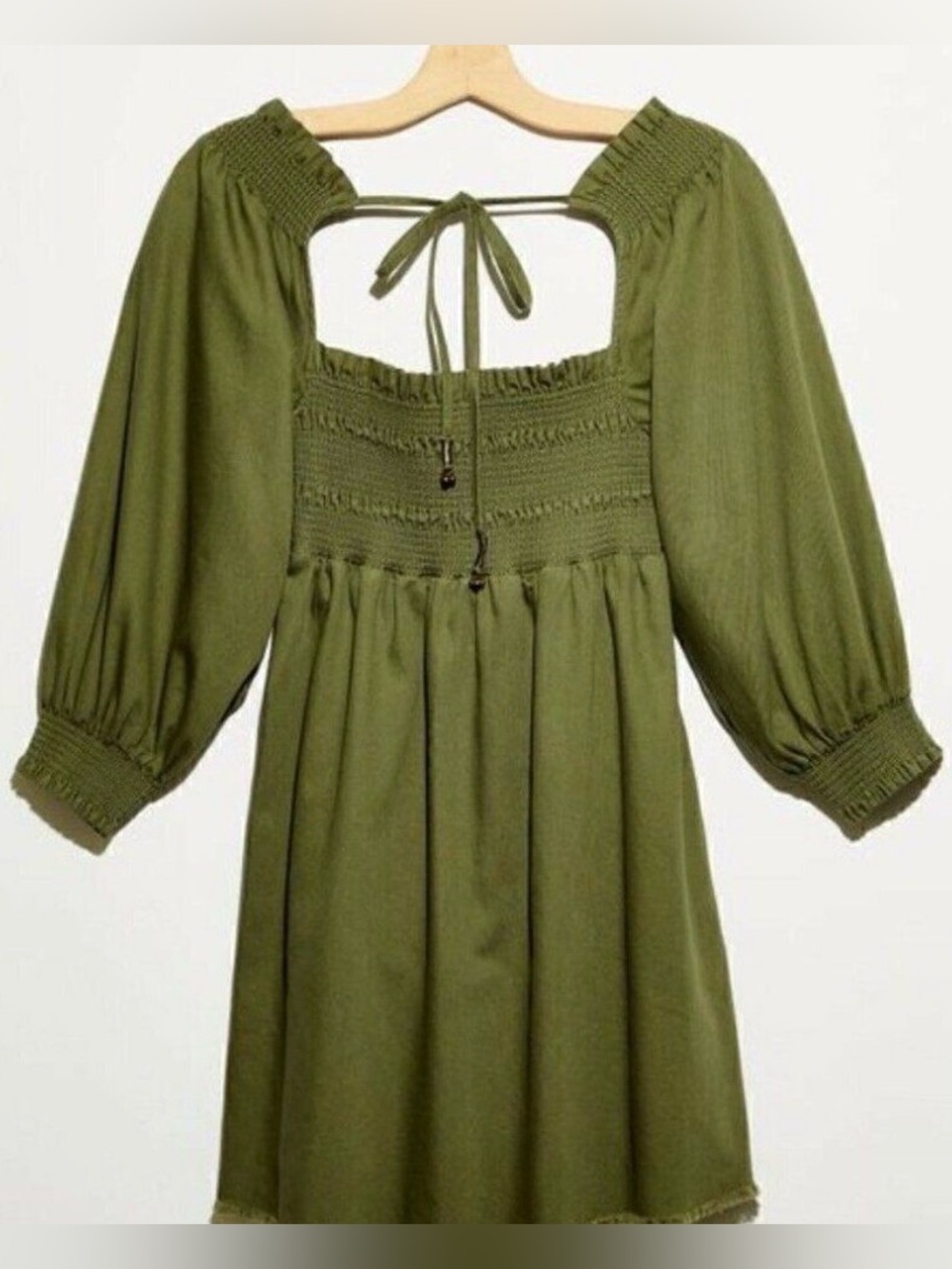 Free People Green This Is Everything Denim Smock Long Sleeve Dress Extra Small